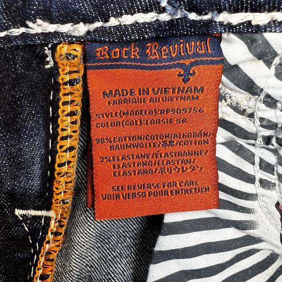 Rock Revival Jeans Women's 25 (2) Dark Blue Louise Skinny Preppy Normcore Blingy - Picture 9 of 15